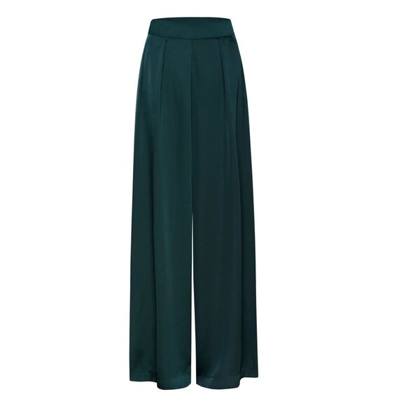 NWT Misa Los Angeles Filippa Emerald Satin Wide-Leg‎ Filippa Pant XS - Picture 1 of 9